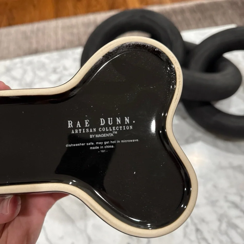 Rae Dunn BREW GRUEL Black & Green Ceramic Glaze Bone-Shaped Pet Bowl